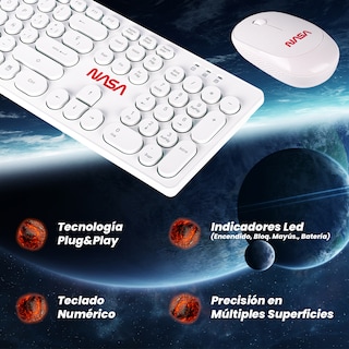 Foto 3 | Teclado y Mouse Inalámbrico Nasa Edición Cometa color Blanco