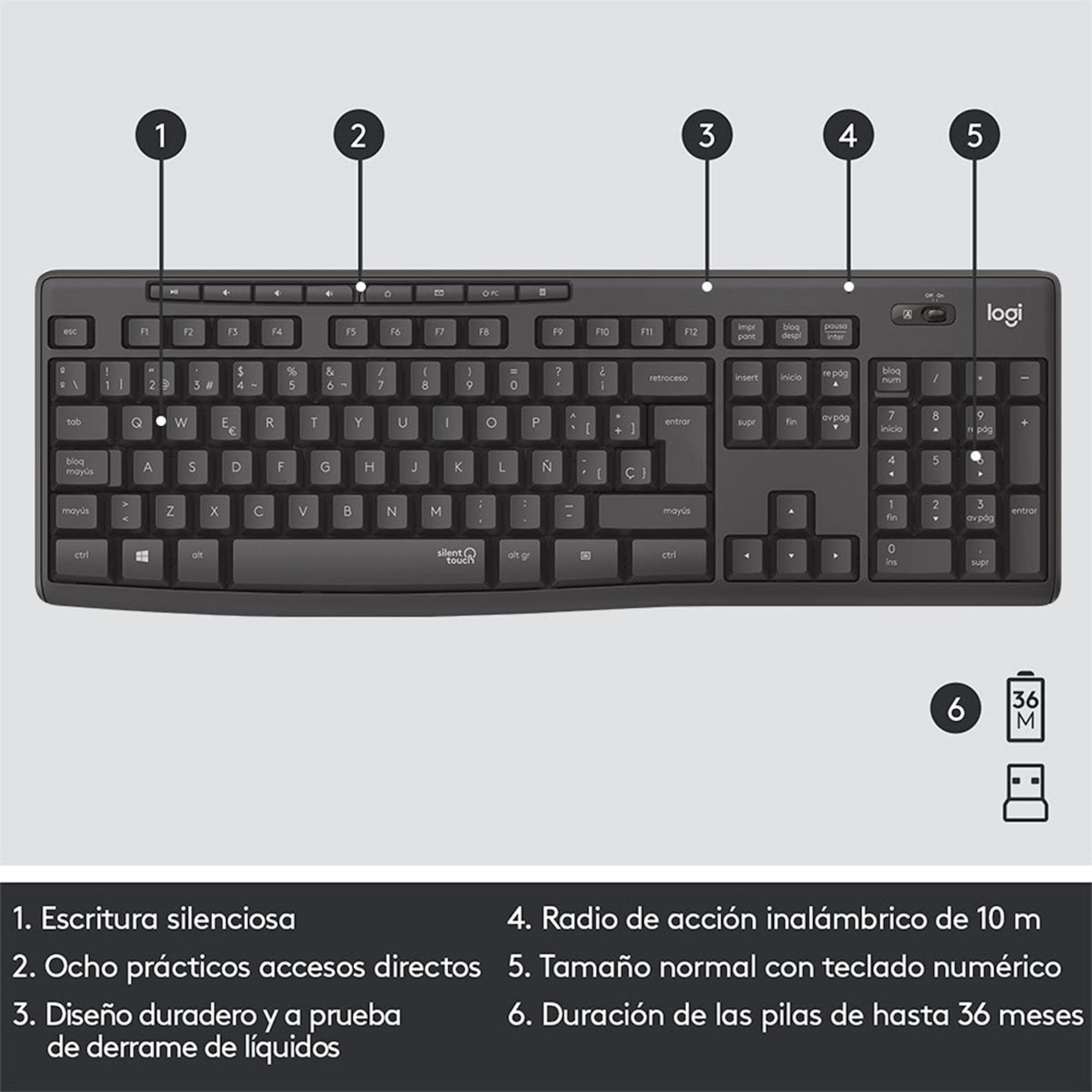 Foto 7 pulgar | Kit Logitech Mk295 Teclado Y Mouse Inalámbrico Usb 920-009792