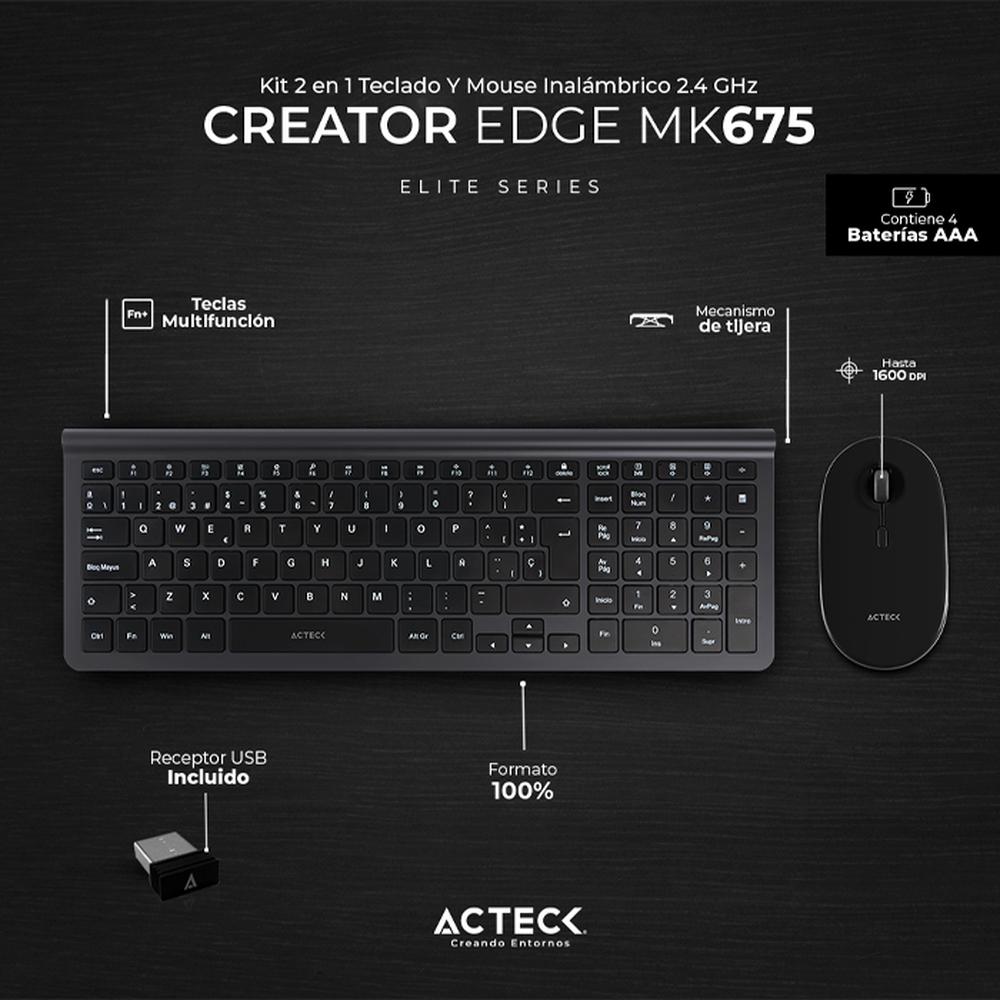 Foto 3 pulgar | Kit Teclado y Mouse Acteck Creator Inspire Edge Inalámbrico Usb 2.4ghz Ultra Delgado color Negro