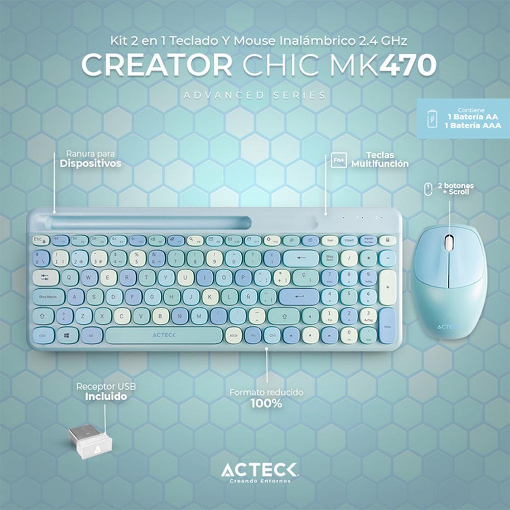 Foto 3 pulgar | Teclado y Mouse Acteck Creator Chic Colors Inalámbrico Usb 2.4ghz Delgado Azul