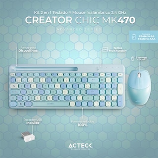 Foto 2 | Teclado y Mouse Acteck Creator Chic Colors Inalámbrico Usb 2.4ghz Delgado Azul