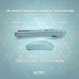 Foto 3 | Teclado y Mouse Acteck Creator Chic Colors Inalámbrico Usb 2.4ghz Delgado Azul