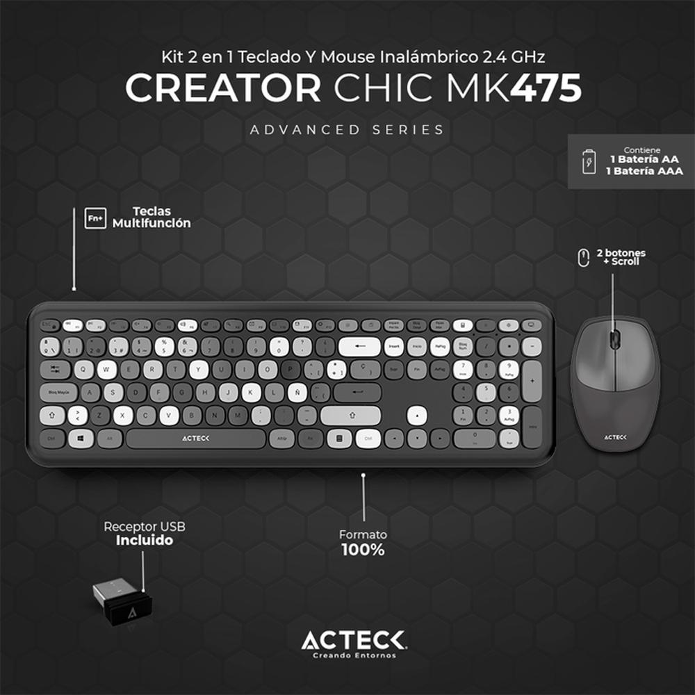 Foto 2 | Teclado y Mouse Acteck Creator Chic Colors Inalámbrico Usb 2.4ghz Delgado Gris