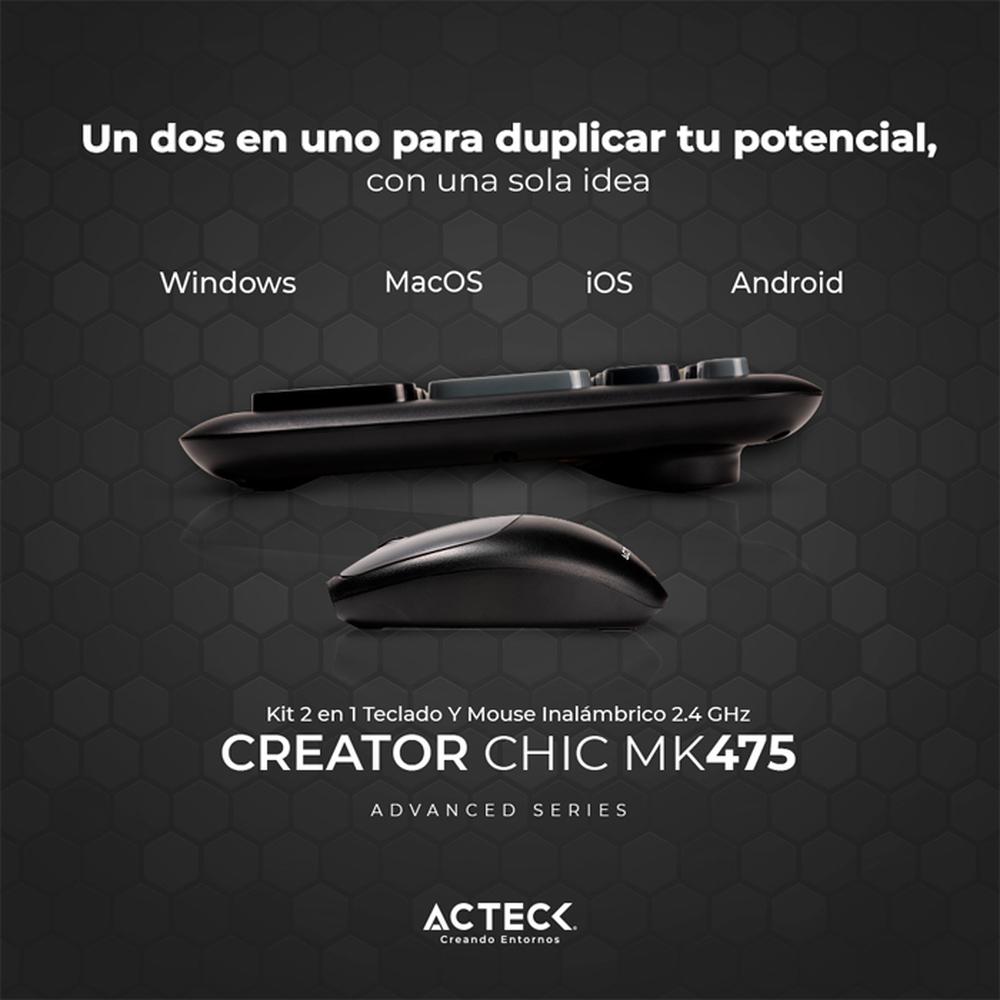 Foto 3 | Teclado y Mouse Acteck Creator Chic Colors Inalámbrico Usb 2.4ghz Delgado Gris