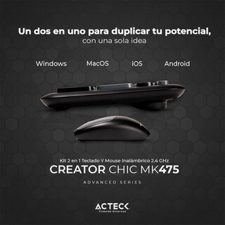 Foto 3 | Teclado y Mouse Acteck Creator Chic Colors Inalámbrico Usb 2.4ghz Delgado Gris