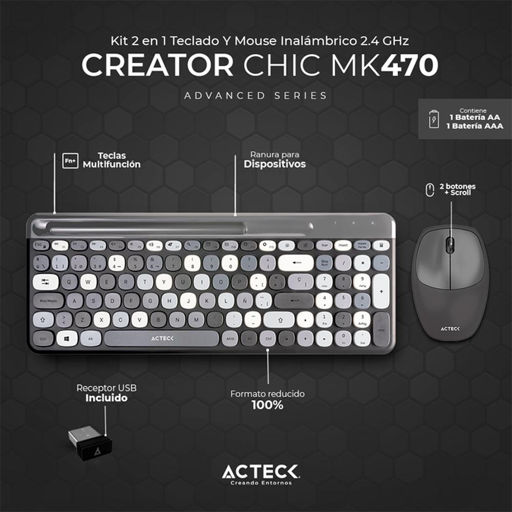 Foto 2 | Teclado y Mouse Acteck Creator Chic Colors Inalámbrico Usb 2.4ghz Delgado Gris