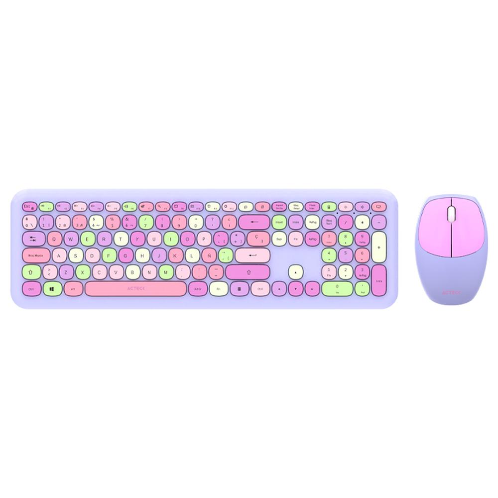 Teclado y Mouse Acteck Creator Chic Colors Mk475 Inalámbrico Usb 2.4ghz Delgado Morado