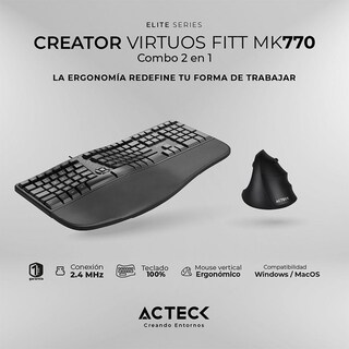 Foto 3 | Teclado con Mouse Acteck Inalámbrico color Negro 2 Piezas