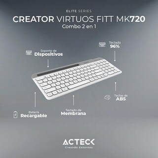Foto 5 | Kit Teclado y Mouse Acteck Virtuos Silk Mk720 Inalambrico Usb-c Ac-936262 Color Blanco