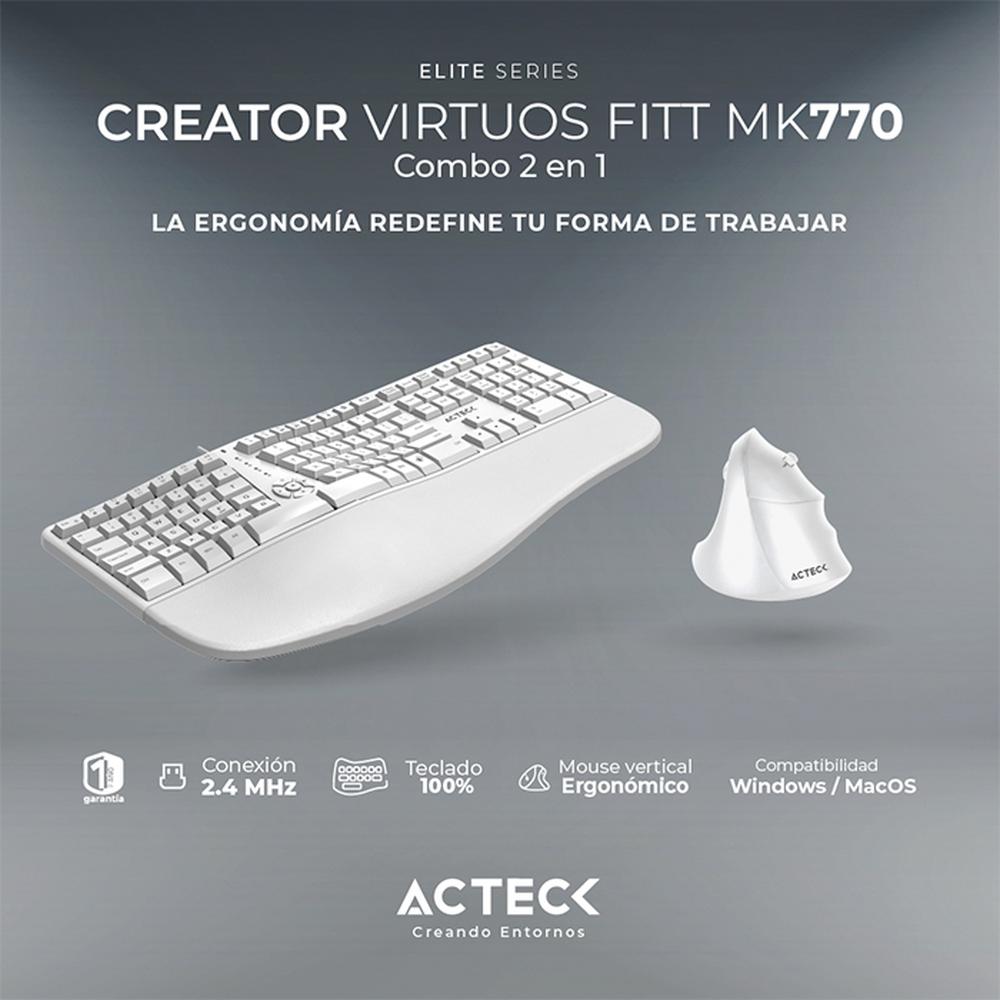 Foto 3 | Teclado con Mouse Acteck Inalámbrico color Blanco 2 Piezas