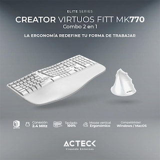 Foto 3 | Teclado con Mouse Acteck Inalámbrico color Blanco 2 Piezas