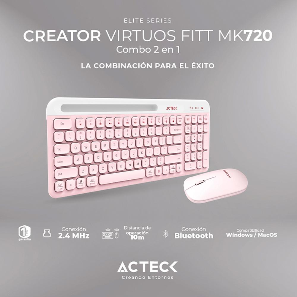 Foto 4 pulgar | Kit Teclado y Mouse Acteck Virtuos Silk Mk720 Inalambrico Usb-c Ac-936279 Color Rosa