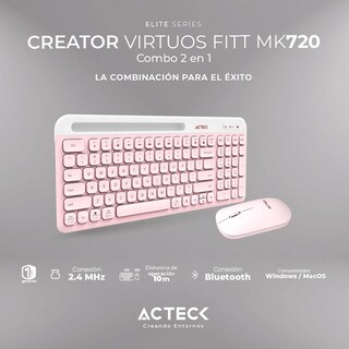 Foto 3 | Kit Teclado y Mouse Acteck Virtuos Silk Mk720 Inalambrico Usb-c Ac-936279 Color Rosa