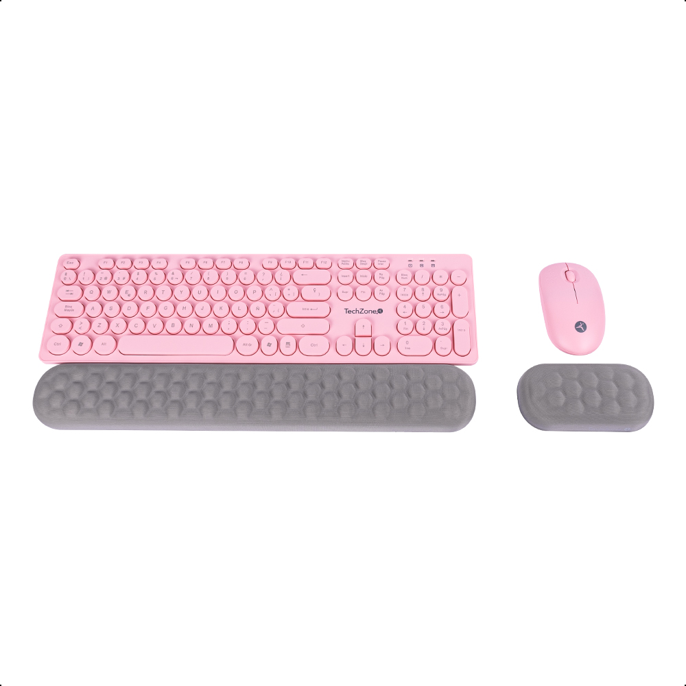 Foto 2 pulgar | Kit Combo Rosa Teclado Y Mouse Inalámbrico Con Descansa Muñecas