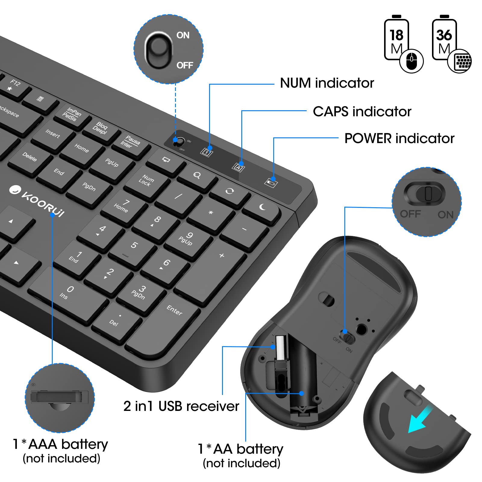 Foto 6 pulgar | Teclado con Mouse Inalámbrico Koorui 2 Piezas-Venta Internacional