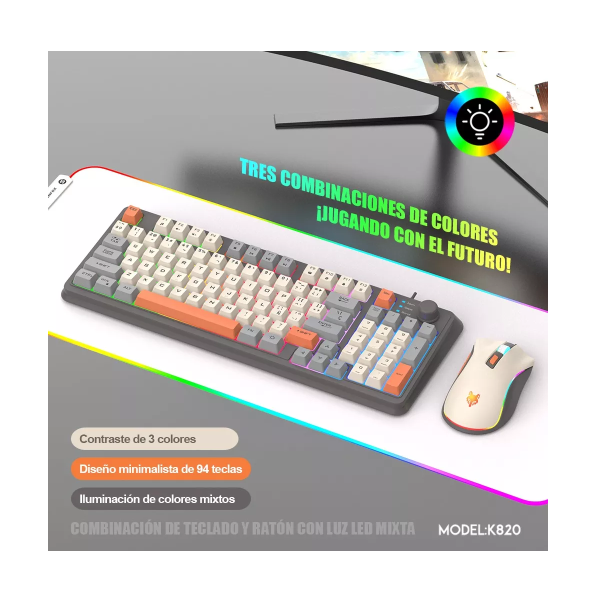 Foto 2 | Kit De Teclado Y Mouse Gamer Español  Teclado Y Mouse Eo Safe Imports Esi-14201 Multicolor