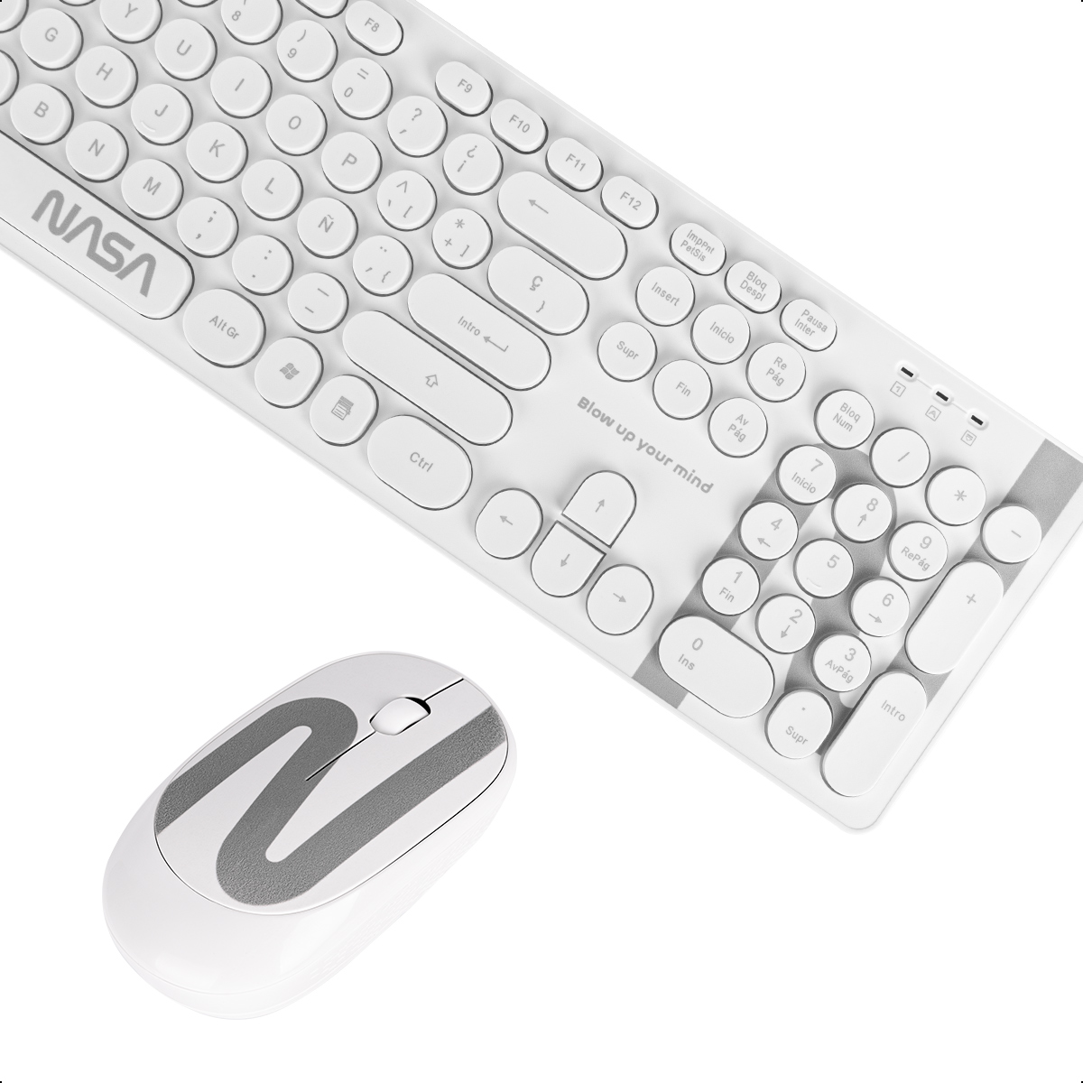 Foto 5 pulgar | Combo Teclado Y Mouse Inalámbrico Nasa Blanco Usb