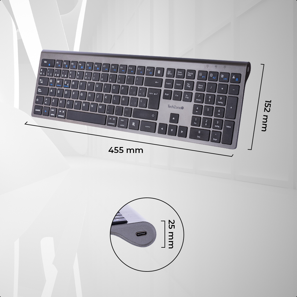 Foto 7 pulgar | Teclado Inalámbrico Hefestos Recargable Conx Dual Bluetooth alcance 10 metro 80hr Uso batería