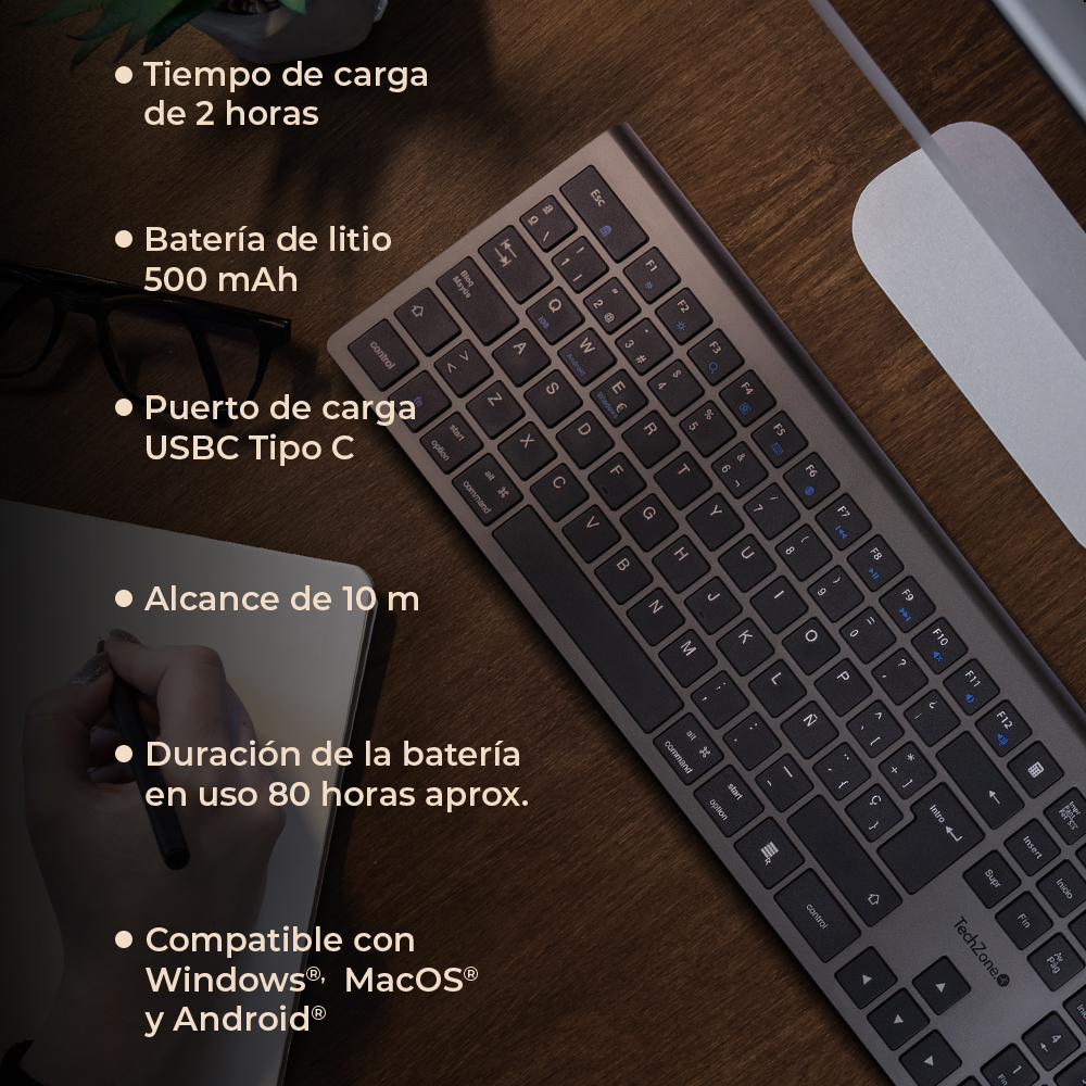 Foto 7 | Teclado Inalámbrico Hefestos Recargable Conx Dual Bluetooth alcance 10 metro 80hr Uso batería