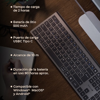 Foto 7 | Teclado Inalámbrico Hefestos Recargable Conx Dual Bluetooth alcance 10 metro 80hr Uso batería