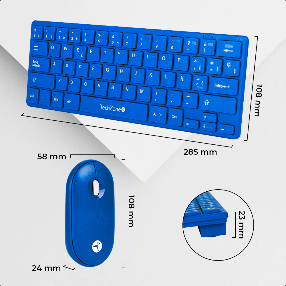 Foto 7 pulgar | Teclado Y Mouse Inalámbrico Techzone Young Popblue 64 Teclas