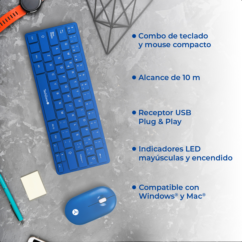 Foto 8 pulgar | Teclado Y Mouse Inalámbrico Techzone Young Popblue 64 Teclas