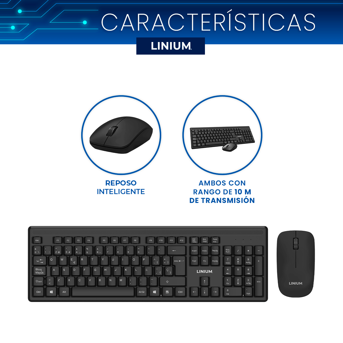 Foto 8 pulgar | Teclado con Mouse Inalámbrico Linium Negro