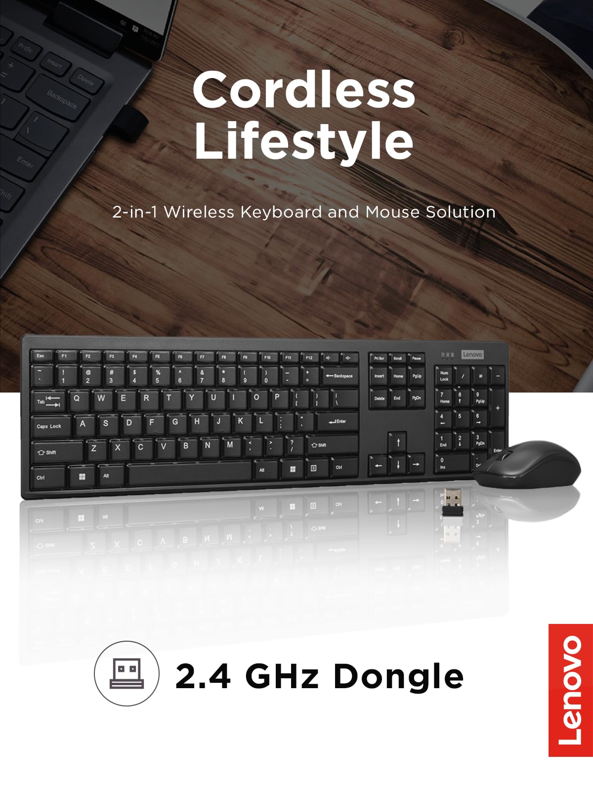 Foto 3 pulgar | Combo de Teclado y Ratón Lenovo 100 Wireless Black - Venta Internacional