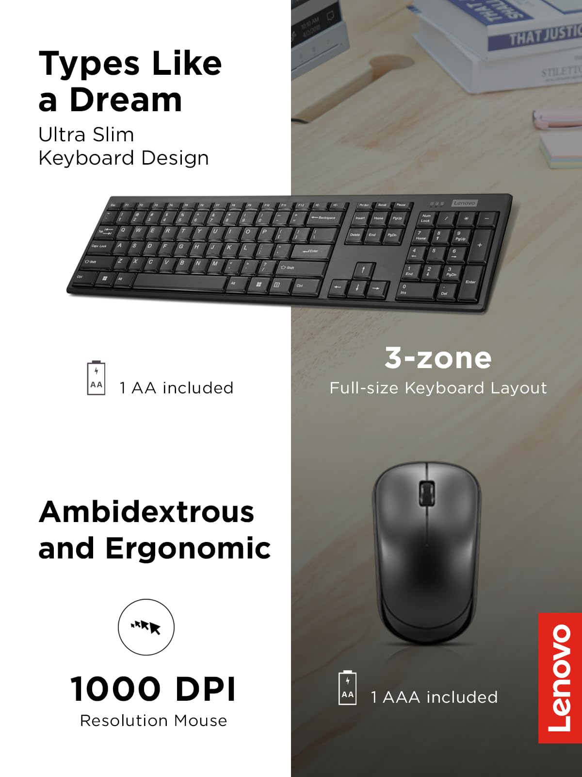 Foto 4 pulgar | Combo de Teclado y Ratón Lenovo 100 Wireless Black - Venta Internacional