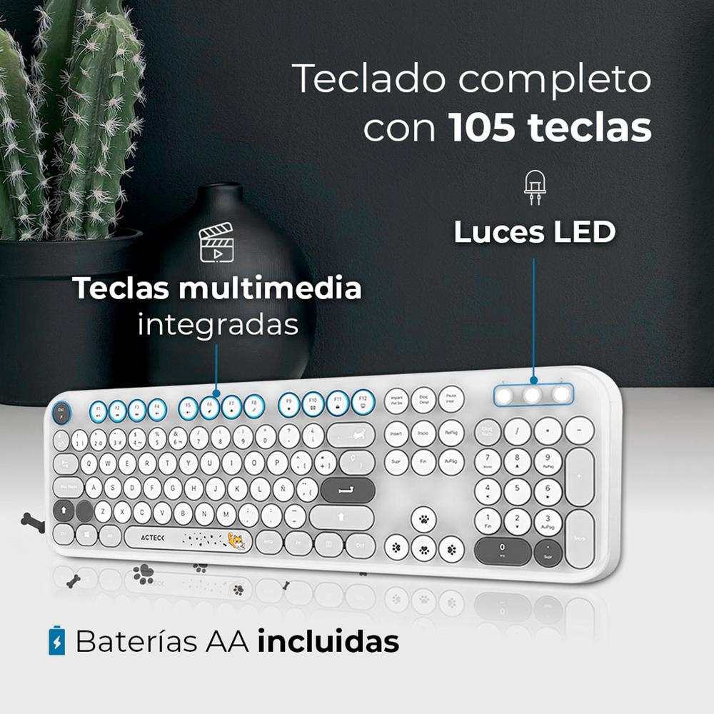 Foto 4 pulgar | Kit Teclado Y Mouse Acteck Creator Chic K-colors Mk485 Inalambrico Usb 2.4 Mhz Gris Ac-940184