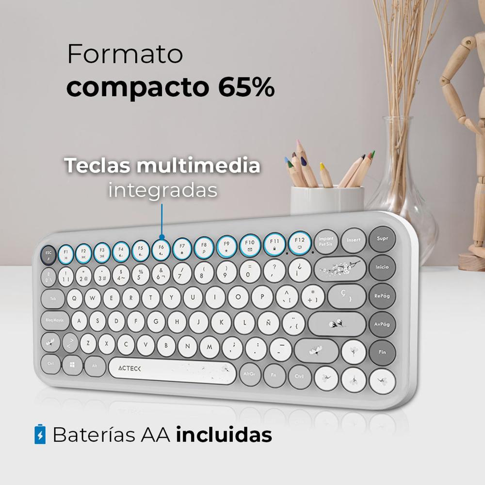 Foto 3 pulgar | Kit Teclado Y Mouse Acteck Creator Chic K-colors Mk480 Inalambrico Usb 2.4 Mhz Gris Ac-940221
