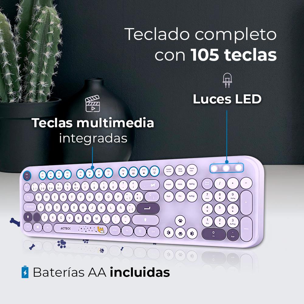 Foto 3 pulgar | Kit Teclado Y Mouse Acteck Creator Chic K-colors Mk485 Inalambrico Usb 2.4 Mhz Violeta Ac-940214