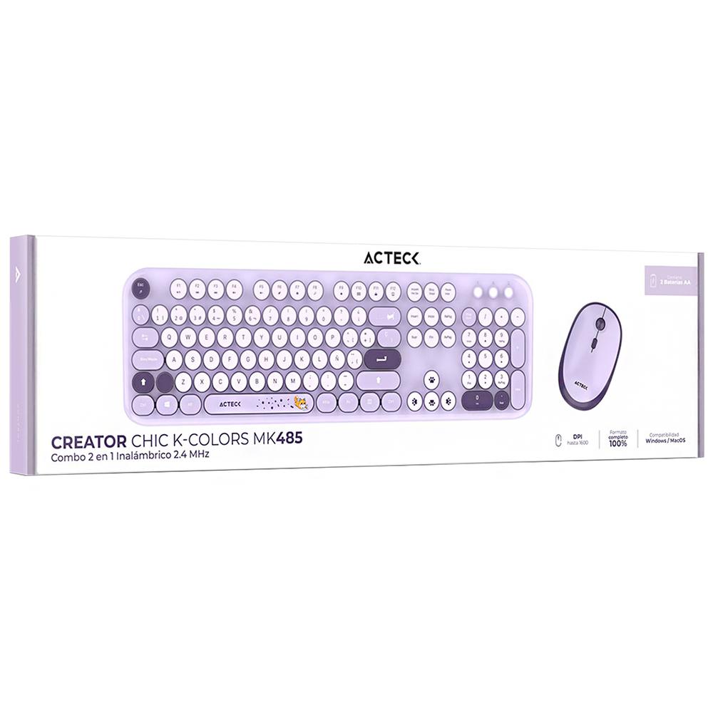 Foto 6 pulgar | Kit Teclado Y Mouse Acteck Creator Chic K-colors Mk485 Inalambrico Usb 2.4 Mhz Violeta Ac-940214
