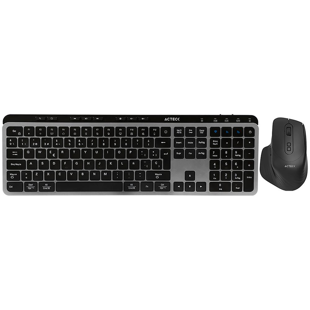 Teclado y Mouse Acteck Creator Krea Mk755 Ergonomico Inalambrico Usb 2.4ghz + Bt 5.0 2000dpi Negro