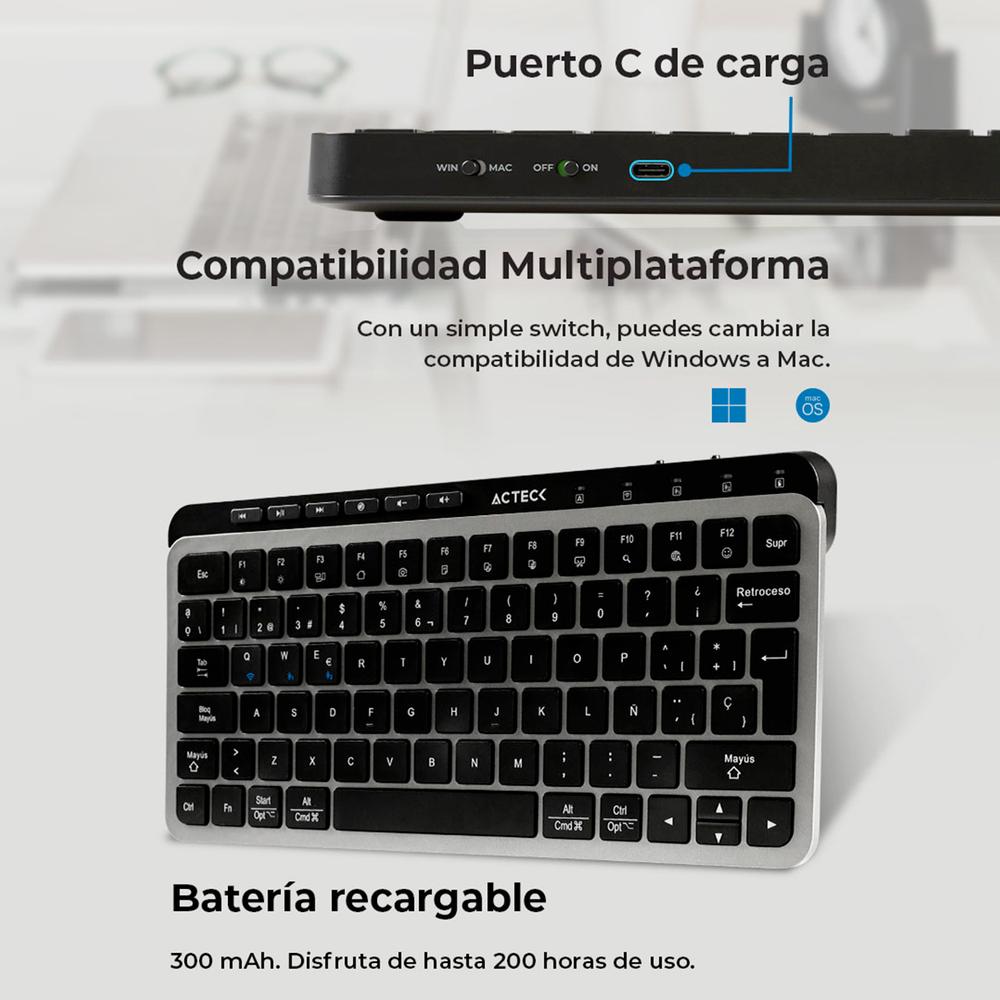 Foto 4 pulgar | Teclado y Mouse Acteck Creator Krea Mk750 Inalambrico Usb 2.4ghz + Bt 5.0 2000dpi Negro