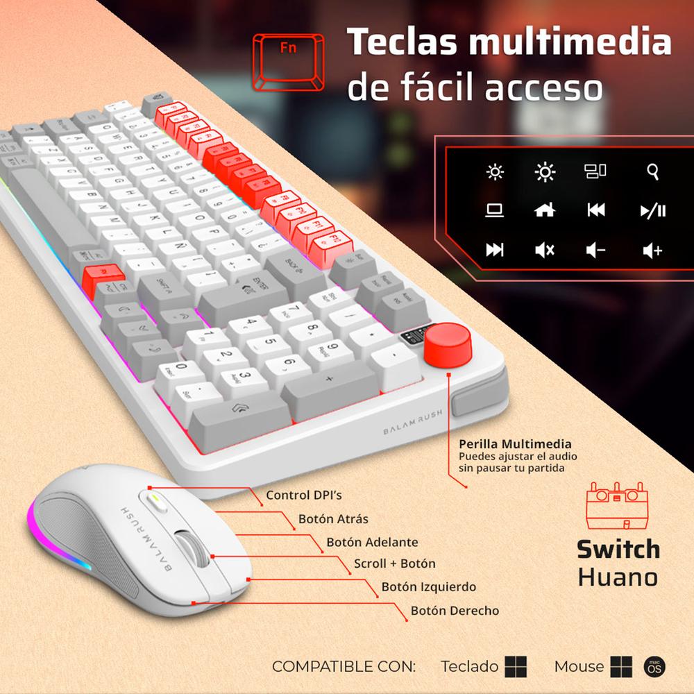 Foto 3 pulgar | Kit Teclado y Mouse Gamer Balam Rush Inalambrico Blanco