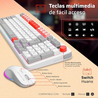Foto 2 | Kit Teclado y Mouse Gamer Balam Rush Inalambrico Blanco