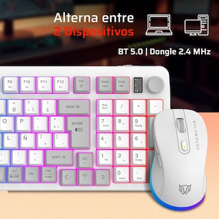 Foto 4 | Kit Teclado y Mouse Gamer Balam Rush Inalambrico Blanco