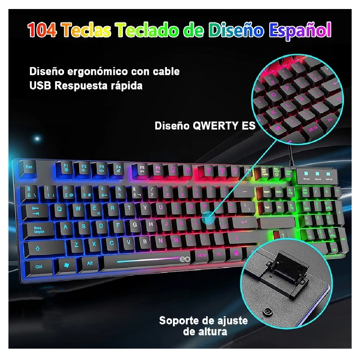 Foto 3 pulgar | Kit Teclado Mouse Gamer Profesional USB ESI-1880-1 Negro