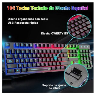 Foto 2 | Kit Teclado Mouse Gamer Profesional USB ESI-1880-1 Negro