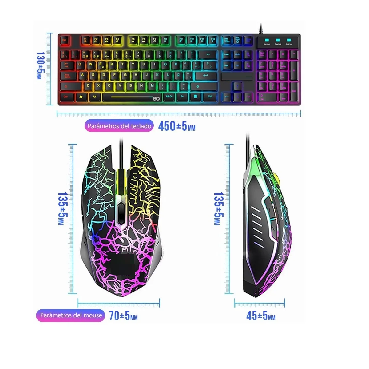 Foto 3 | Kit Teclado Mouse Gamer Profesional USB ESI-1880-1 Negro