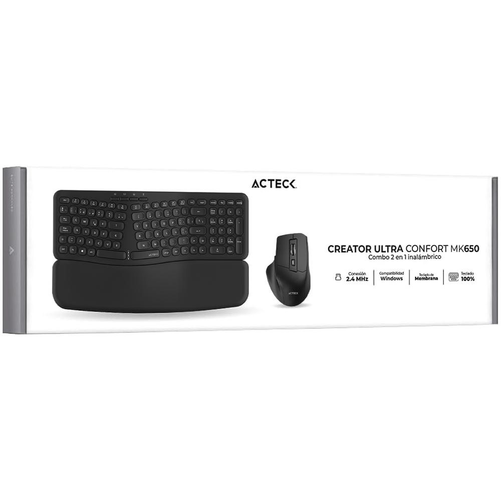 Foto 5 pulgar | Teclado y Mouse Acteck Creator Ultra Confort Mk650 Ergonomico Inalambrico Usb 2.4 Ghz Negro