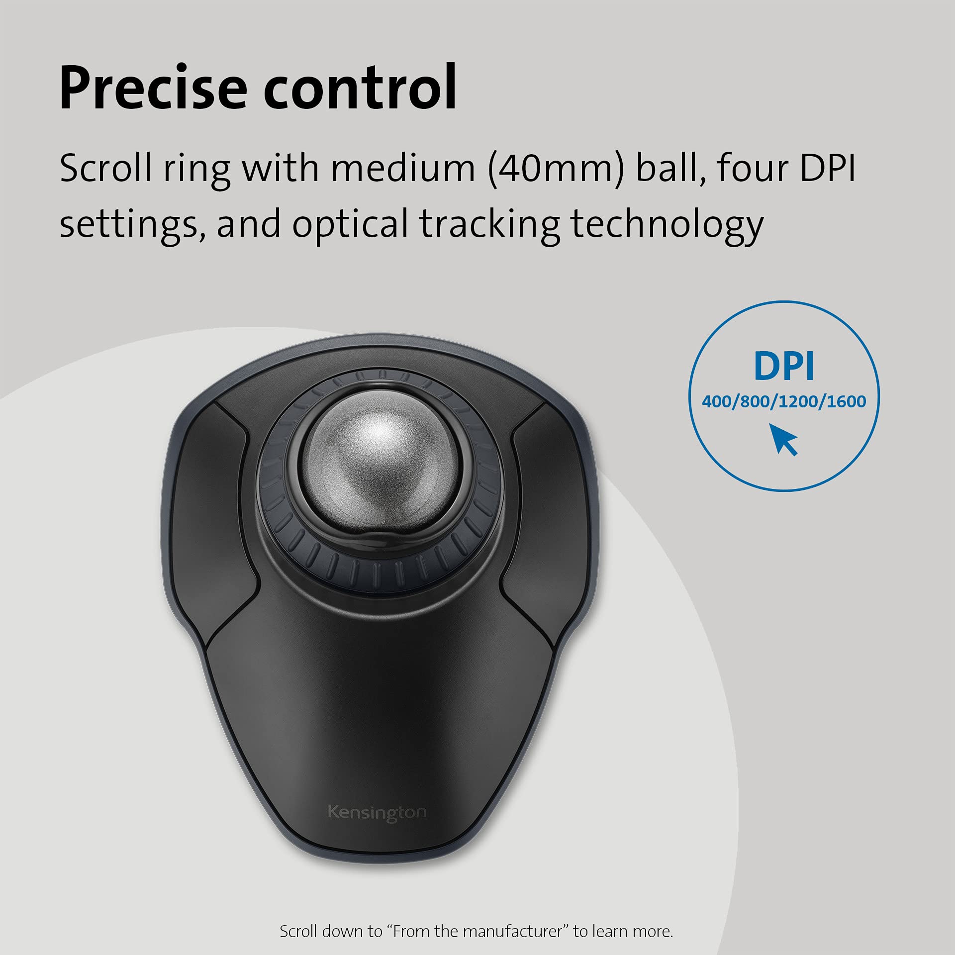 Foto 4 pulgar | Anillo De Desplazamiento Inalámbrico Trackball Kensington Orbit Gris - Venta Internacional.