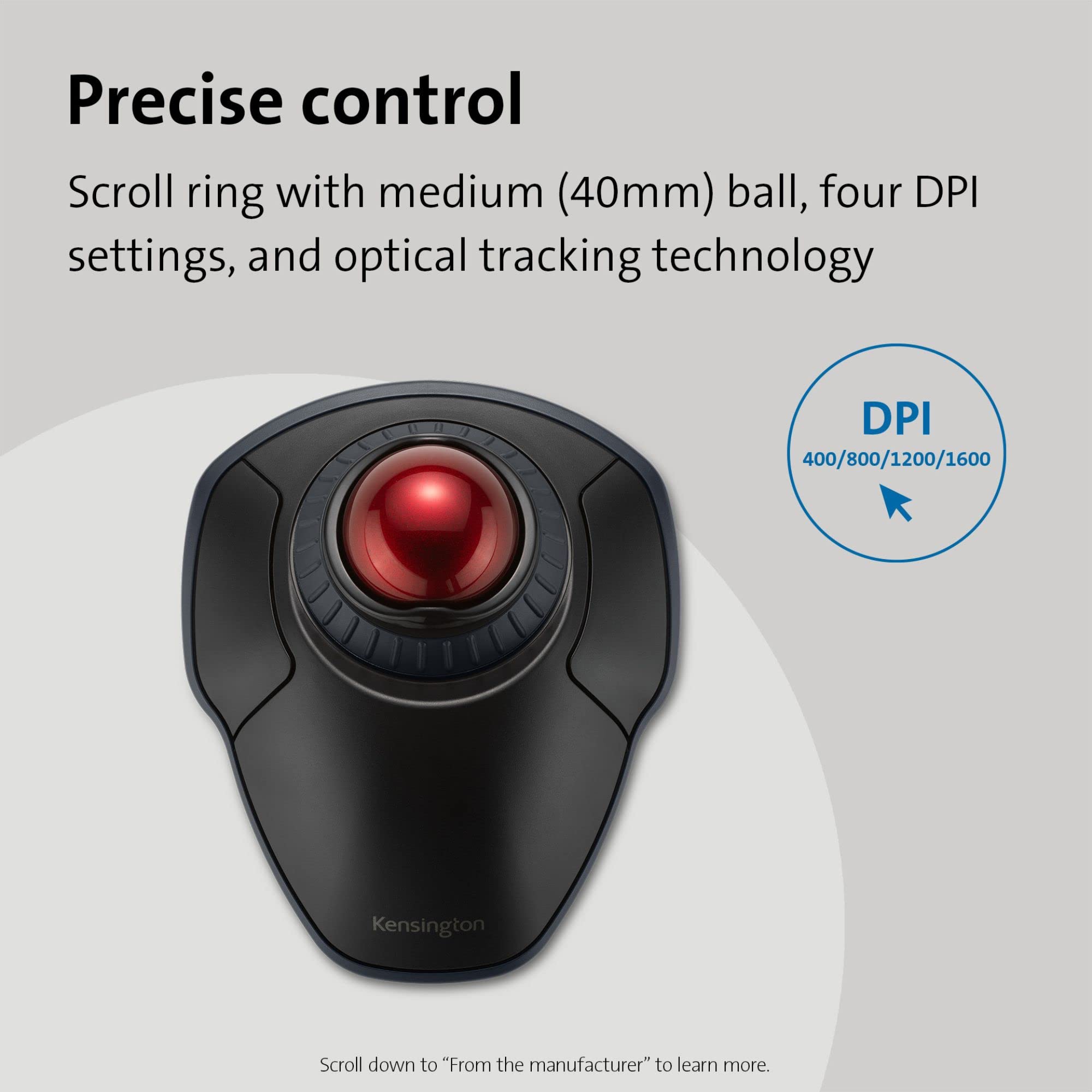 Foto 8 pulgar | Anillo De Desplazamiento Inalámbrico Trackball Kensington Orbit, Negro Y Rojo - Venta Internacional.