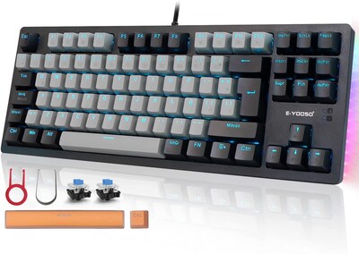 Foto 1 | Teclado Mecánico De Español Latam De 87 Teclas Con Interruptores Azul Sangkee E100036-grey/black