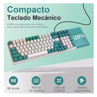 Foto 3 | Teclado Mecánico BELUG para Juegos Profesional RGB de Gama Alta Blanco y Verde