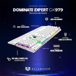 Foto 4 | Teclado Gamer Mecanico Balam Rush Dominate Expert Gk979 Swtch Mx Rojo Rgb Br-936798 Color Blanco