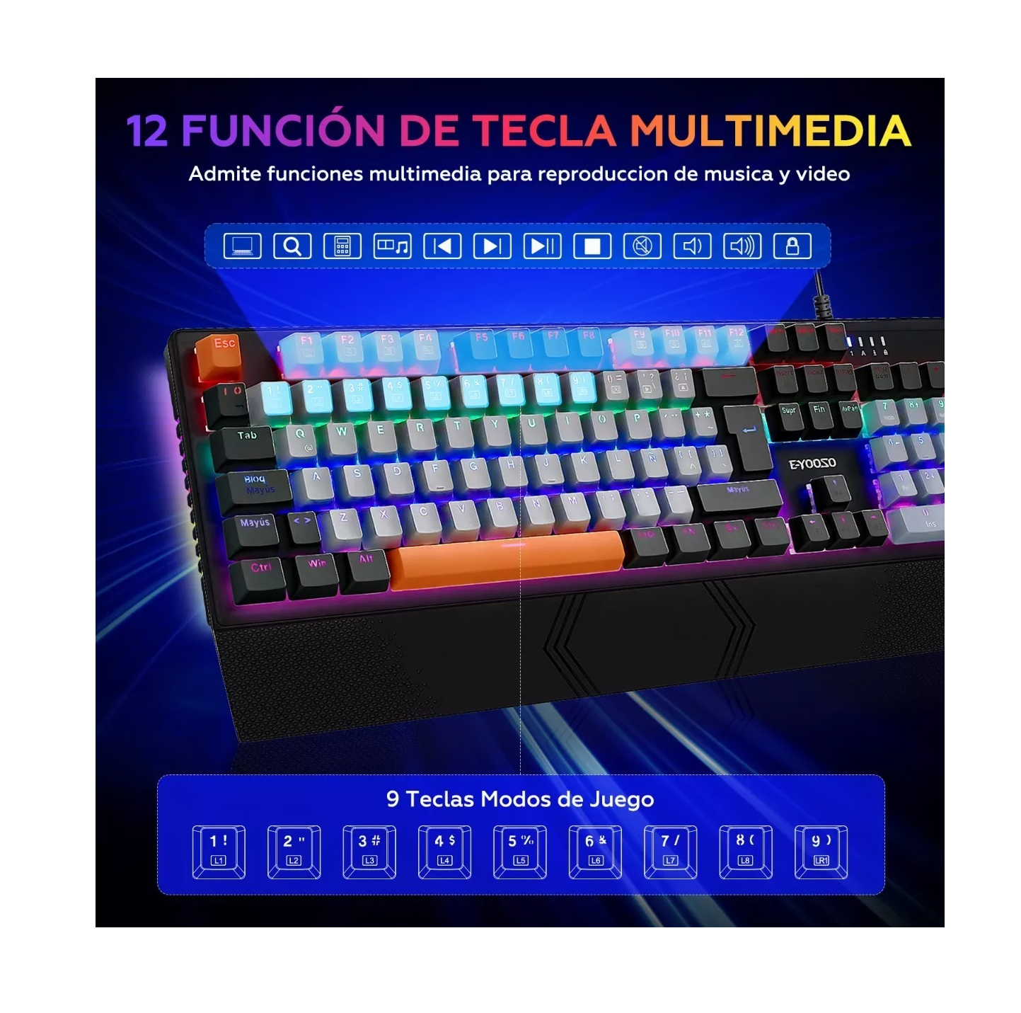 Foto 4 | Teclado Mecánico Español Gris Y Negro