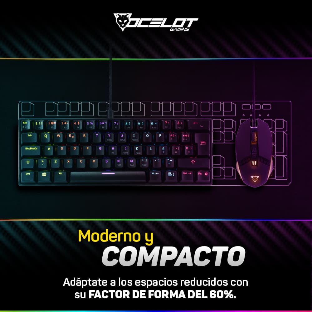 Foto 3 pulgar | Teclado Mecánico Ocelot Gaming OGmk03 USB RGB 60% Negro