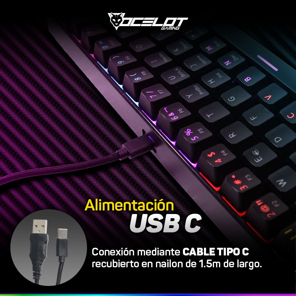 Foto 5 pulgar | Teclado Mecánico Ocelot Gaming OGmk03 USB RGB 60% Negro